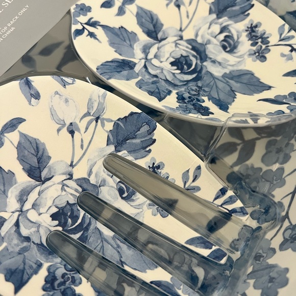 Shabby Chic Salad Pasta Bowl with Serving Utensils 3-Pc Set - Picture 4 of 4